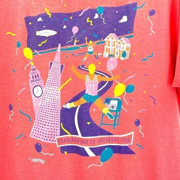 VTG 1988 San Francisco T-Shirt XL "I Survived Examiner Bay To Breakers" Run Race - Picture 2 of 12